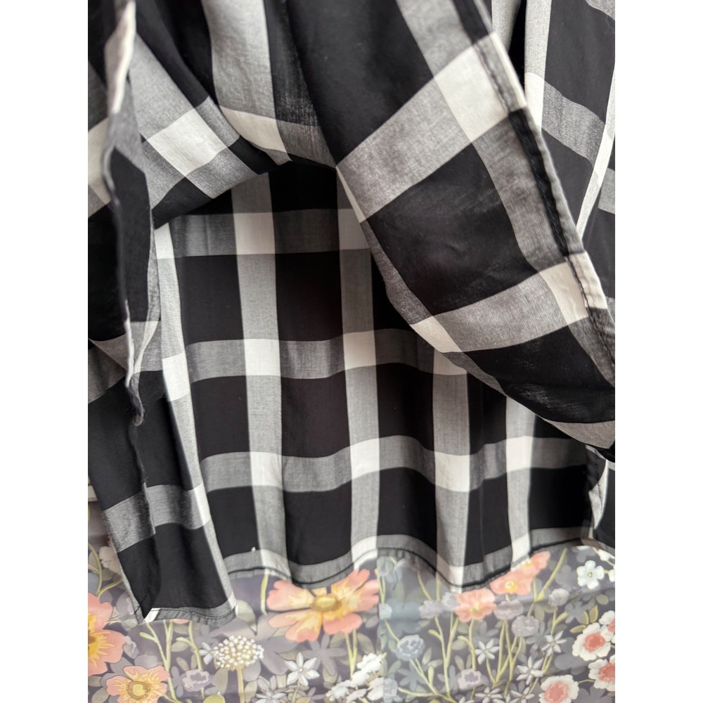 LOFT Outlet Black White Buffalo Check Plaid Midi Dress Elastic Waist Tie Size XL - Picture 4 of 7